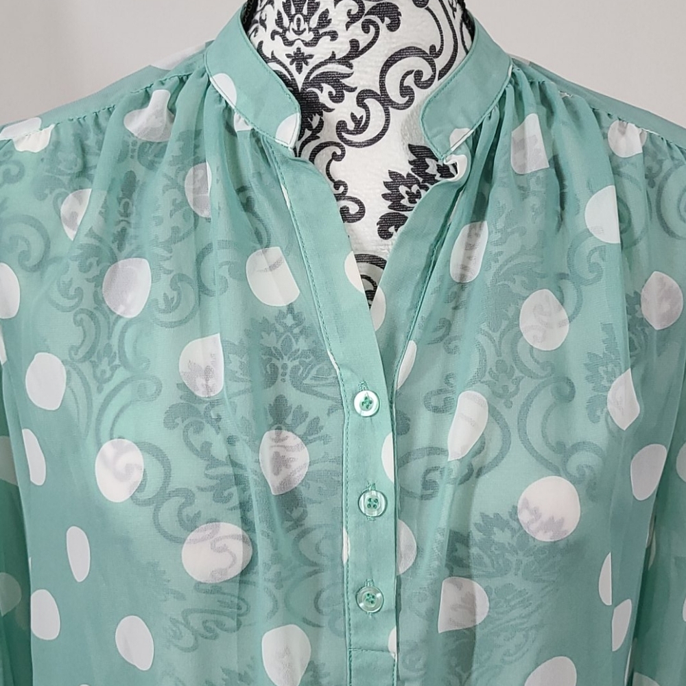 Pomelo Polka Dot Tab-Sleeve Blouse - Picture 6 of 7